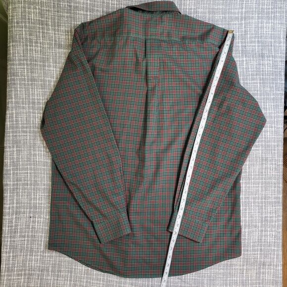 L.L. BEAN Wrinkle Resistant Shirt Lt-Mid Weight Cotton Plaid Green Red Men's M - Picture 9 of 13